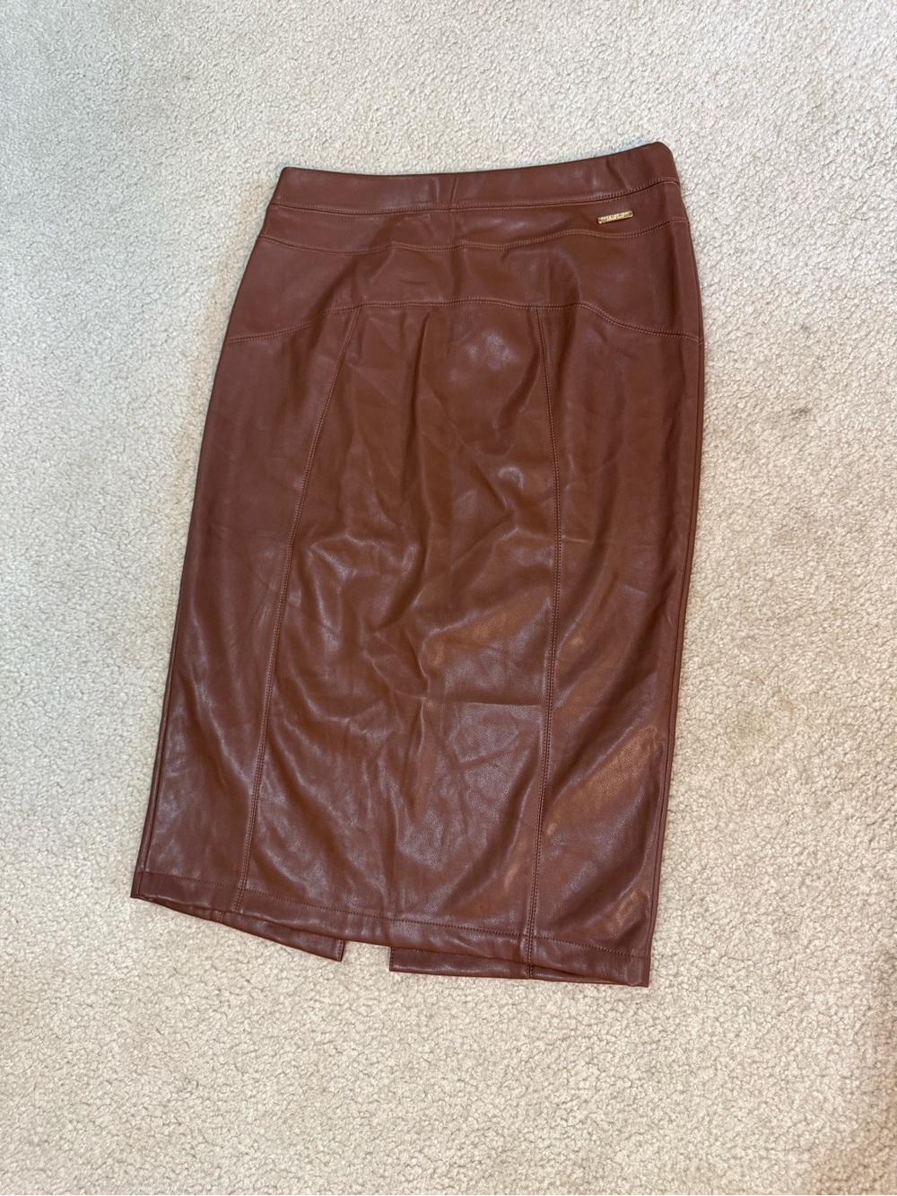 Brown Faux Leather Pencil Skirt